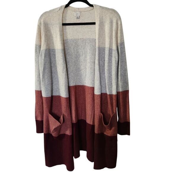 A New Day Womens Long Colorblock Open Front Cardigan Pockets Size Medium - Picture 1 of 6